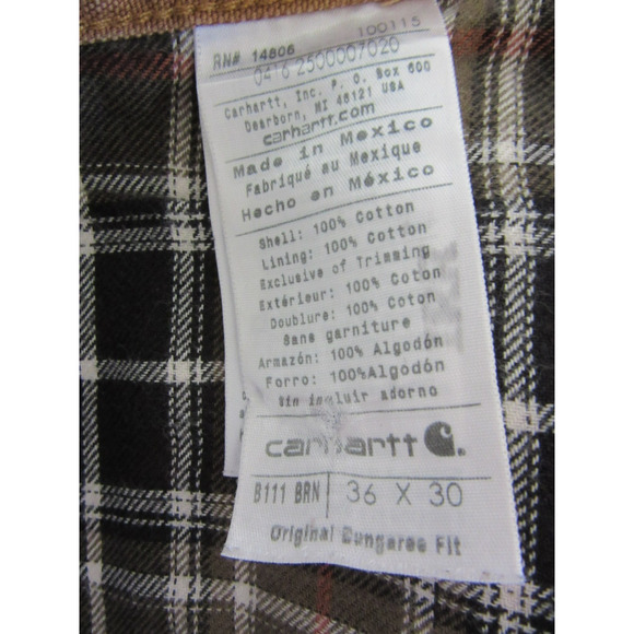 CARTHARTT Men's Brown Flannel Lined Dungaree Fit 35x30 Cotton Canvas Pants - Picture 5 of 5